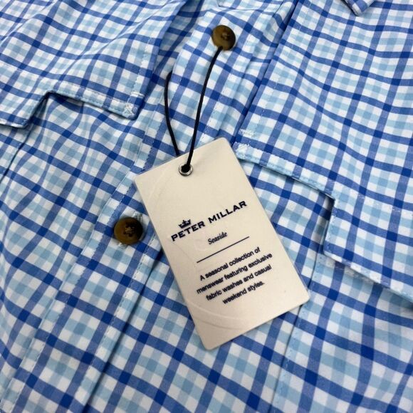 Peter Millar Performance Shirt XXL Blue Check Roll Tab Seaside Plaid Vented NWT - Picture 3 of 14